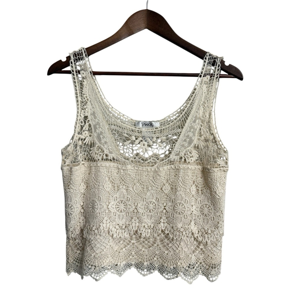 Pinky top women's‎ medium floral crochet dainty boho cottagecore festival fairy